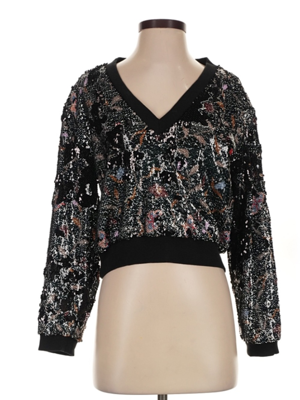 Rachel Comey x Anthropologie Black Sequined V-Neck Sweatshirt SZ 4